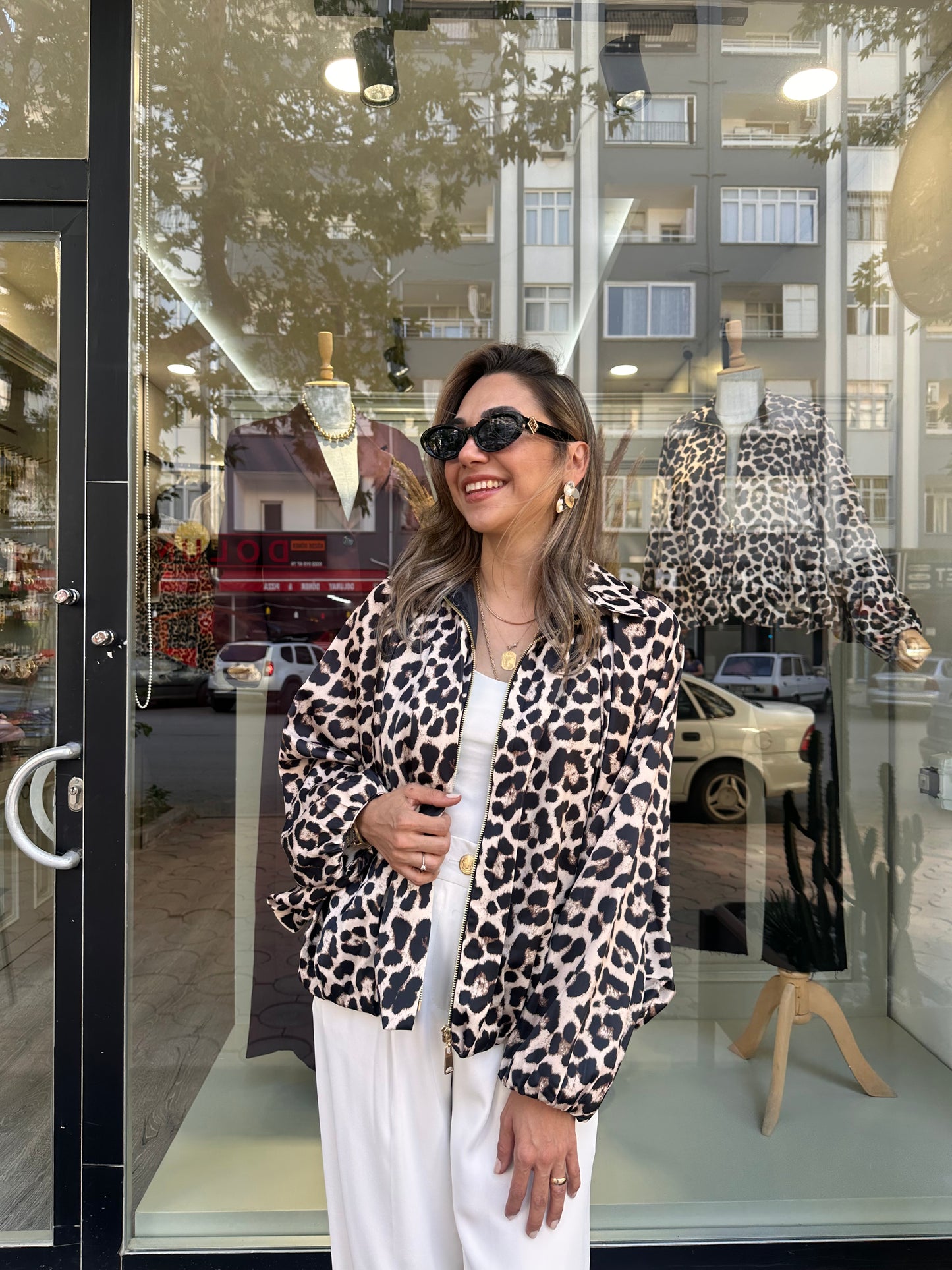 Leopar bomber ceket