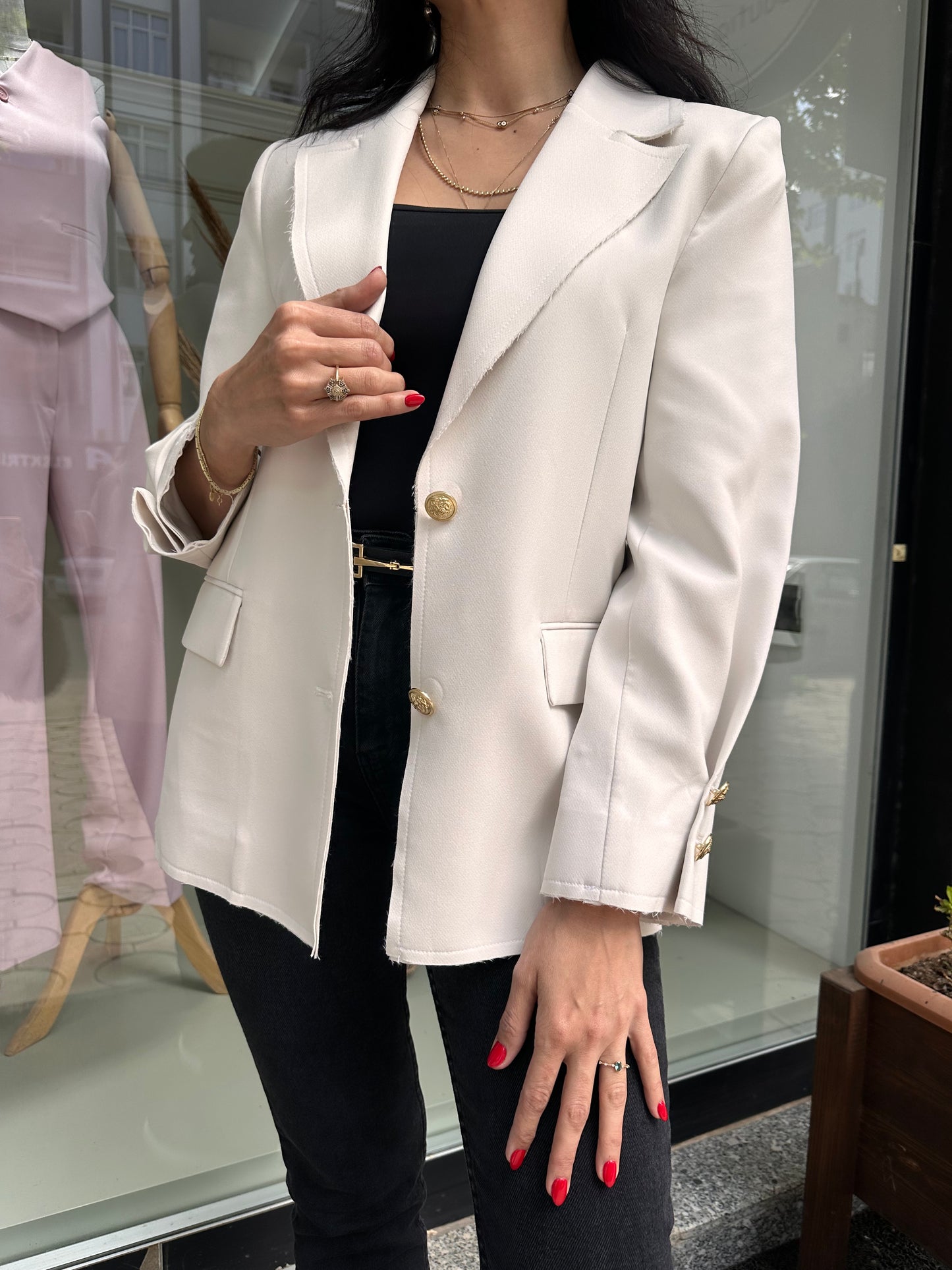 Gold Düğmeli Blazer Ceket