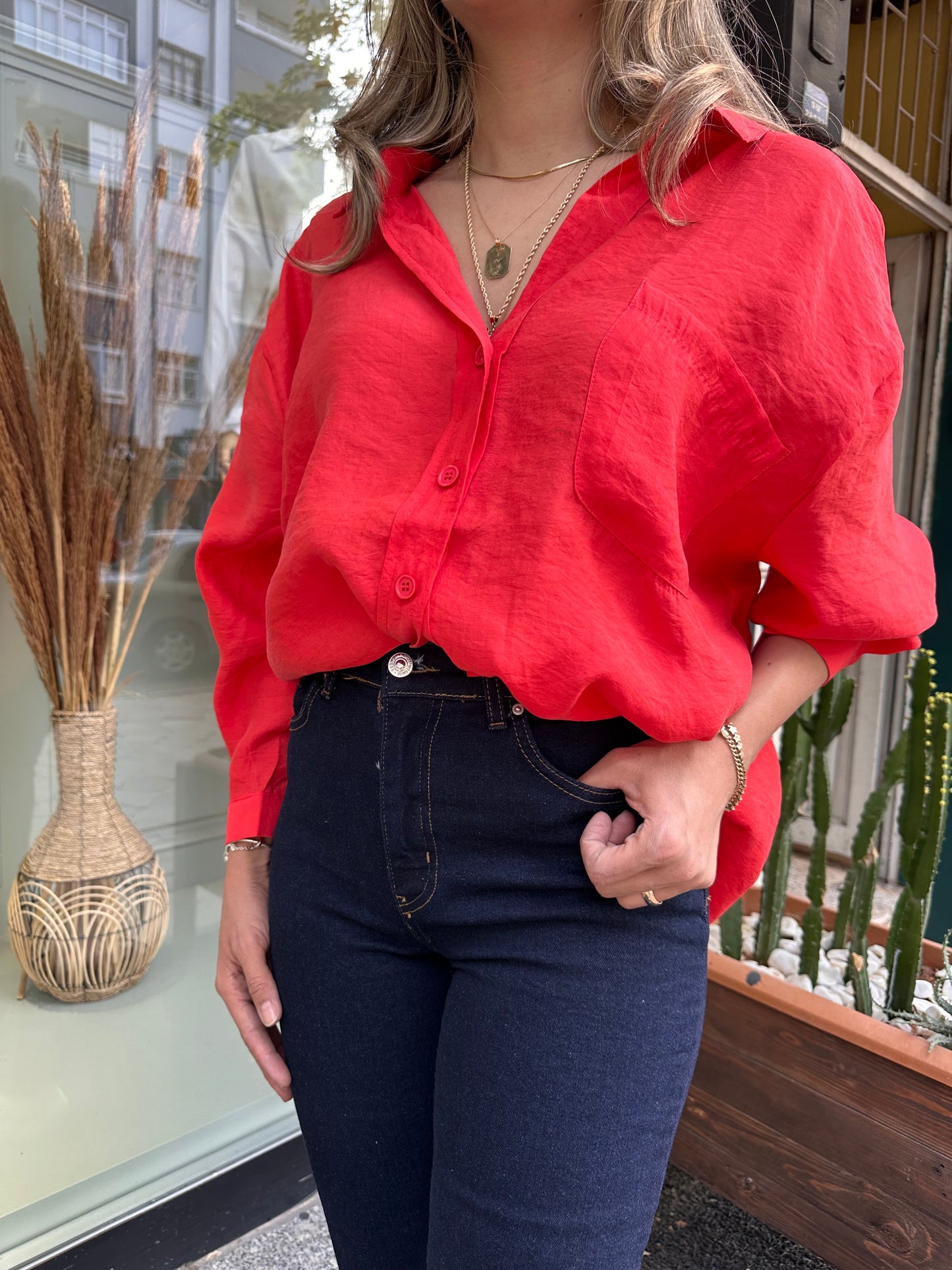 Tensel gömlek kırmızı