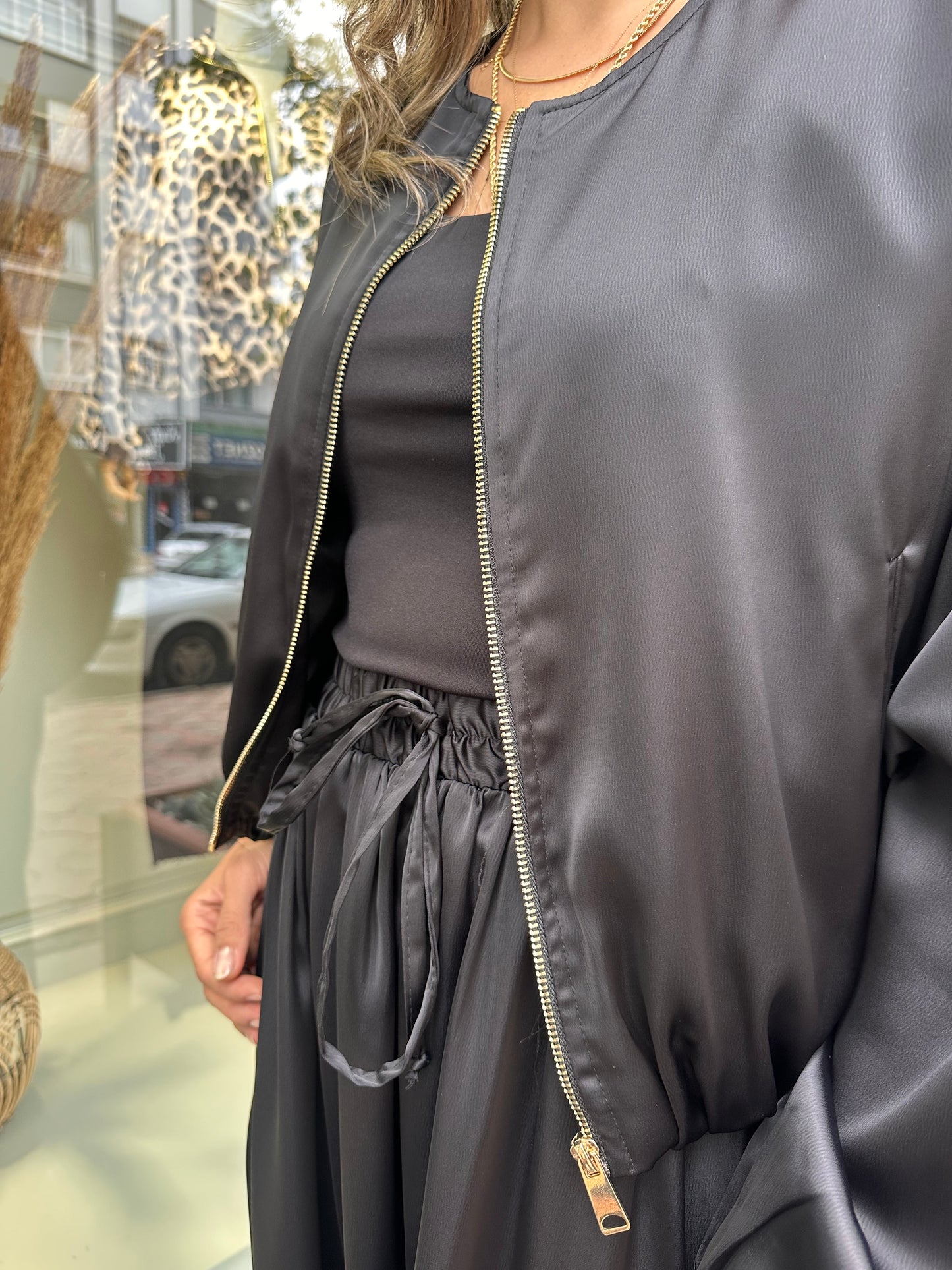 Bomber ceket saten takım