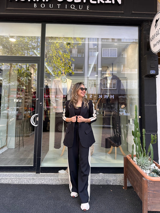 Şerit detay blazer takım