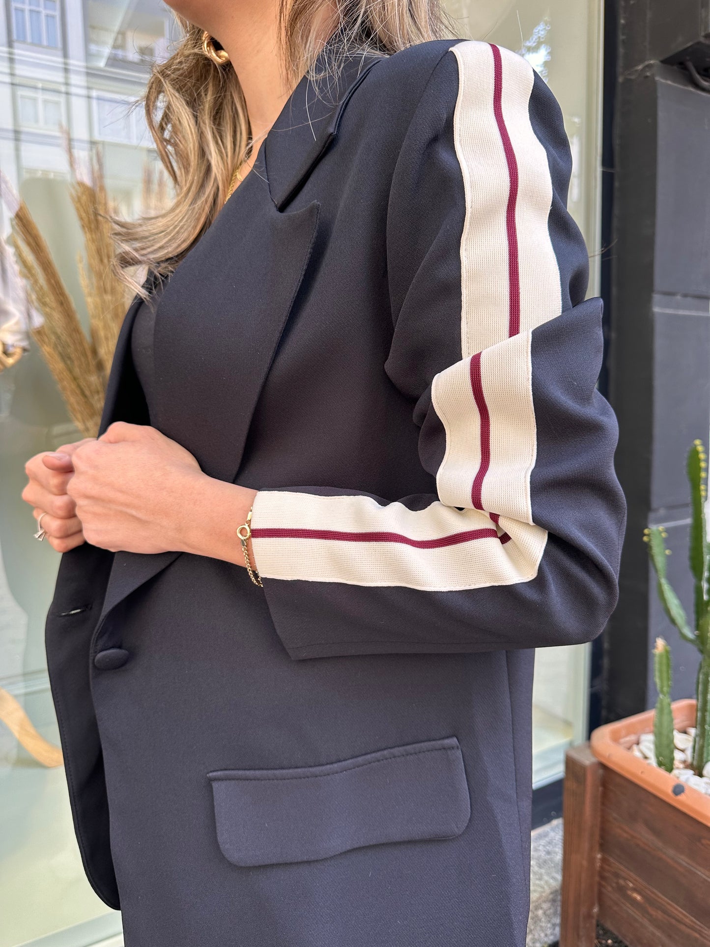 Şerit detay blazer takım