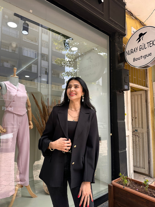 Gold Düğmeli Blazer Ceket