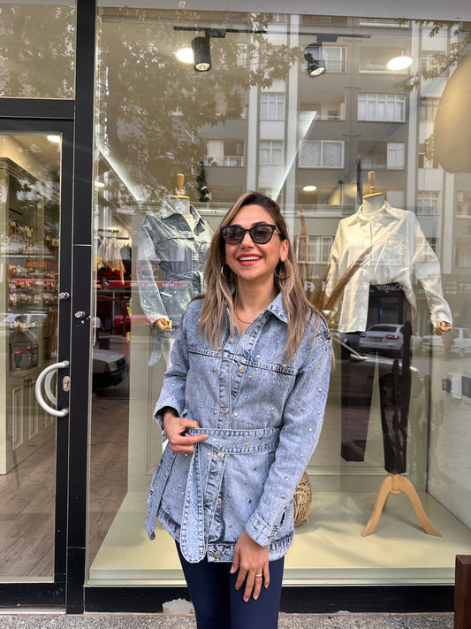 Zımbalı Jean ceket