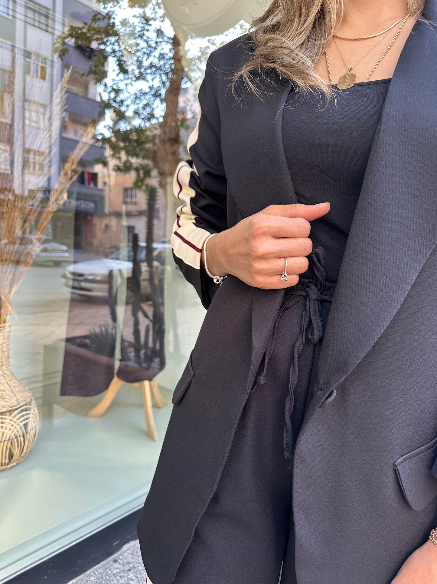 Şerit detay blazer takım