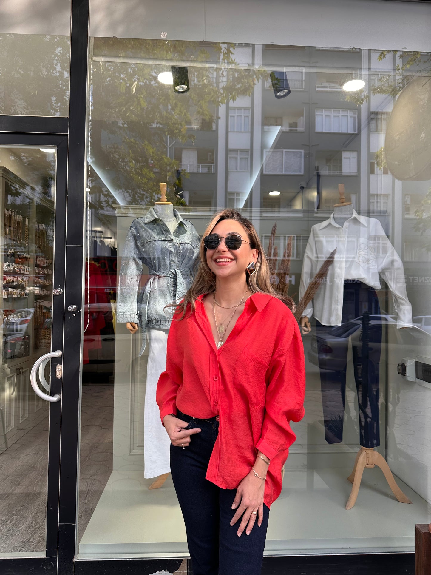 Tensel gömlek kırmızı