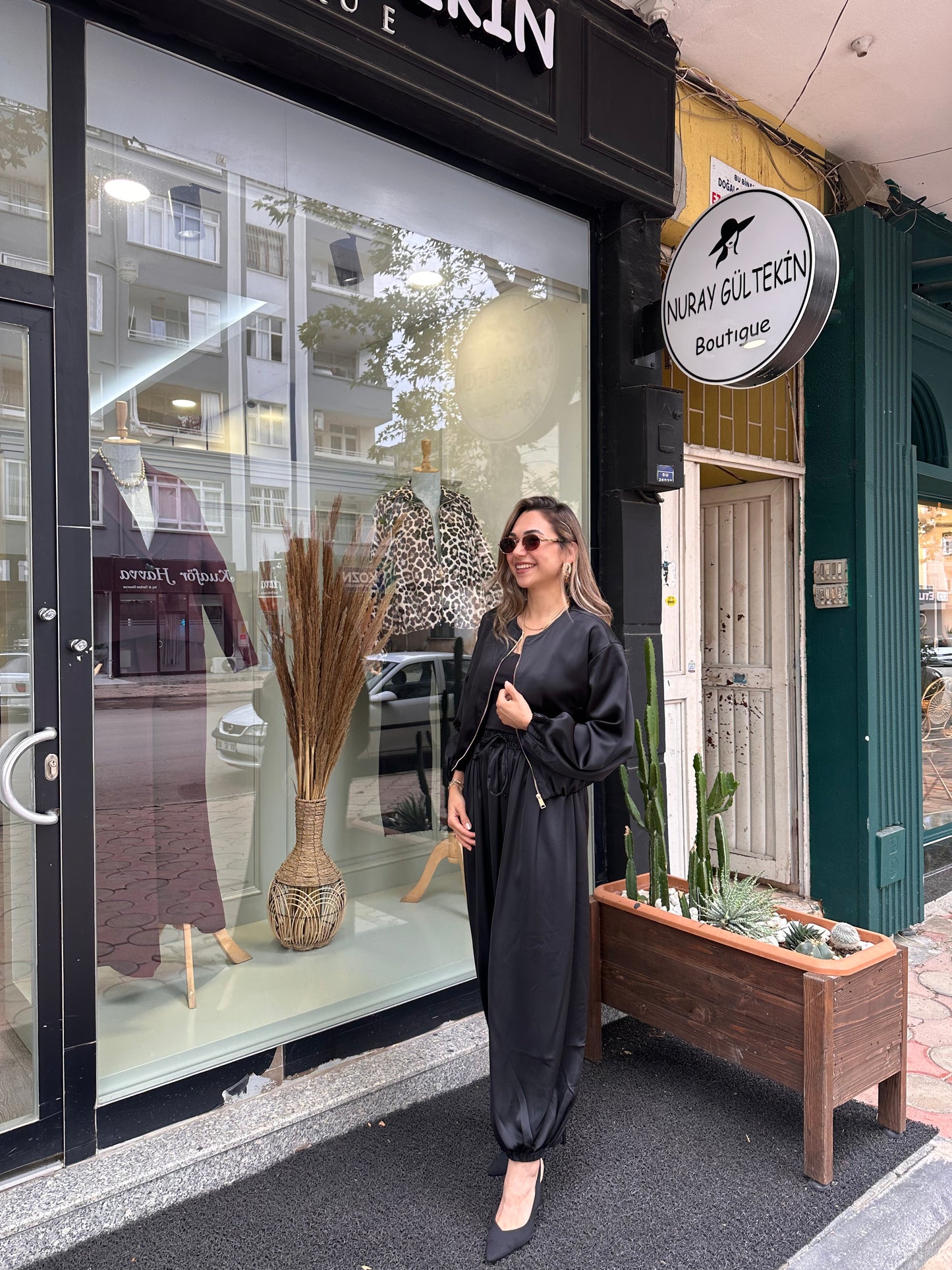 Bomber ceket saten takım