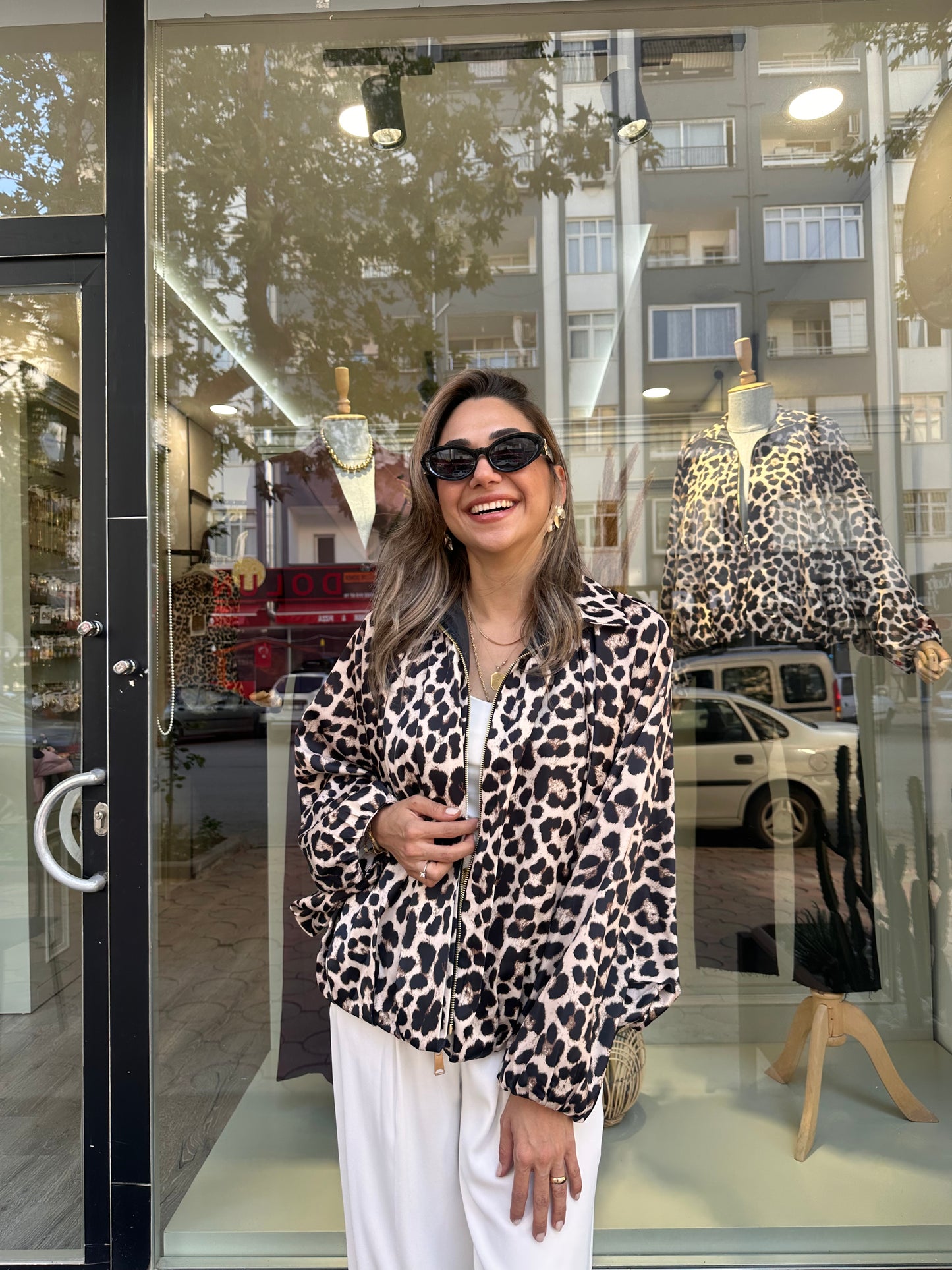 Leopar bomber ceket