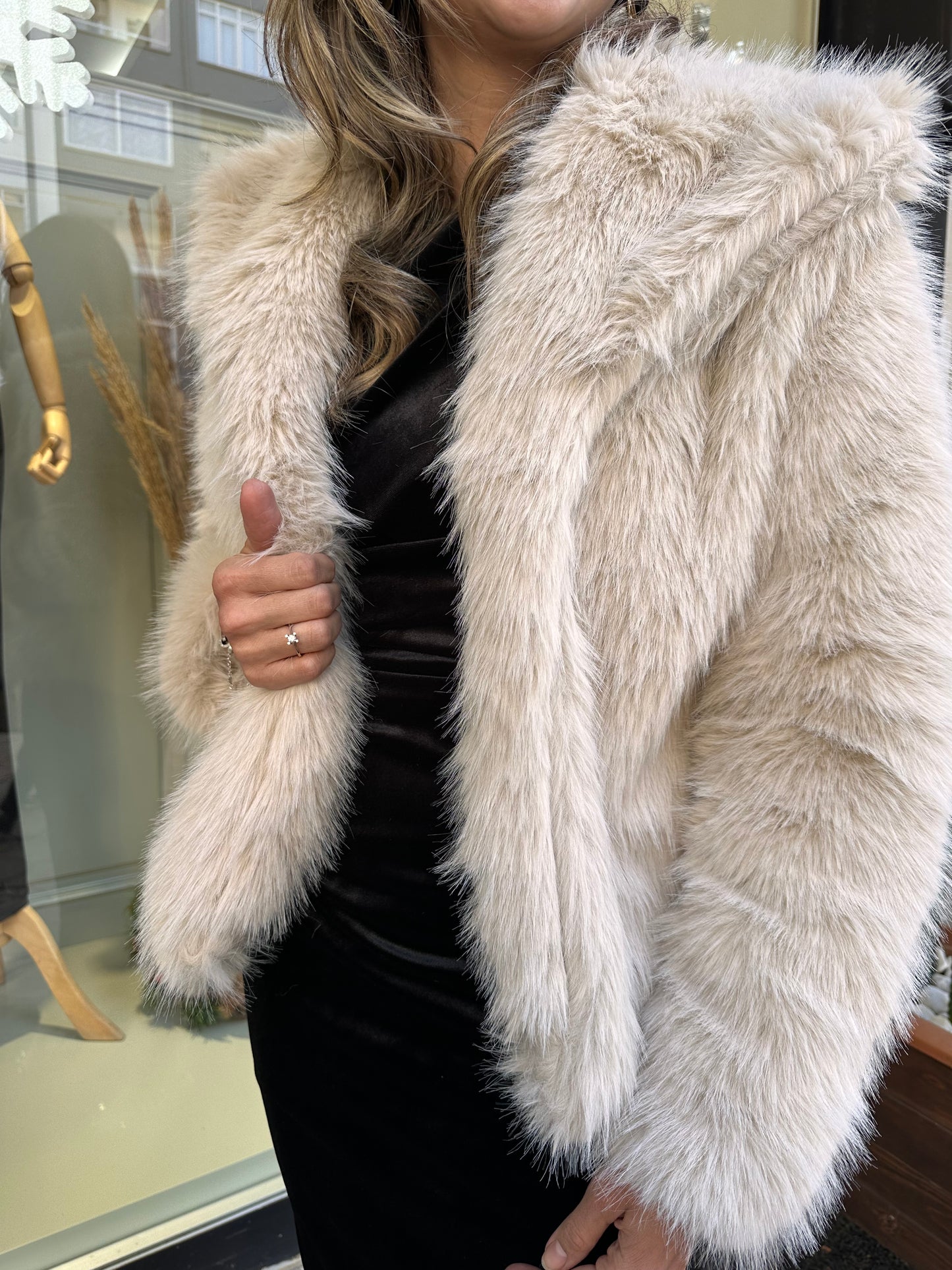 Premium kalite taş rengi kürk