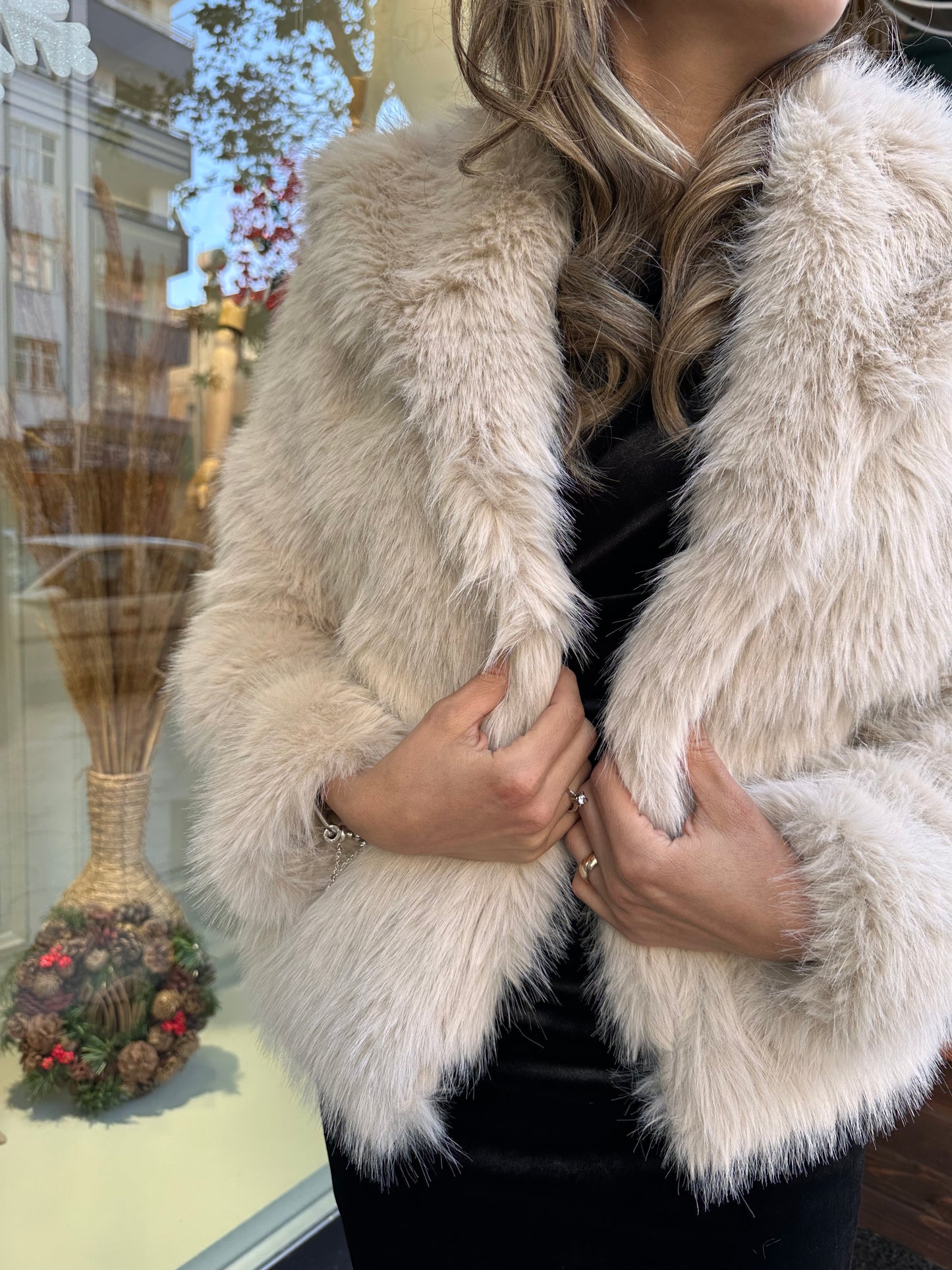 Premium kalite taş rengi kürk