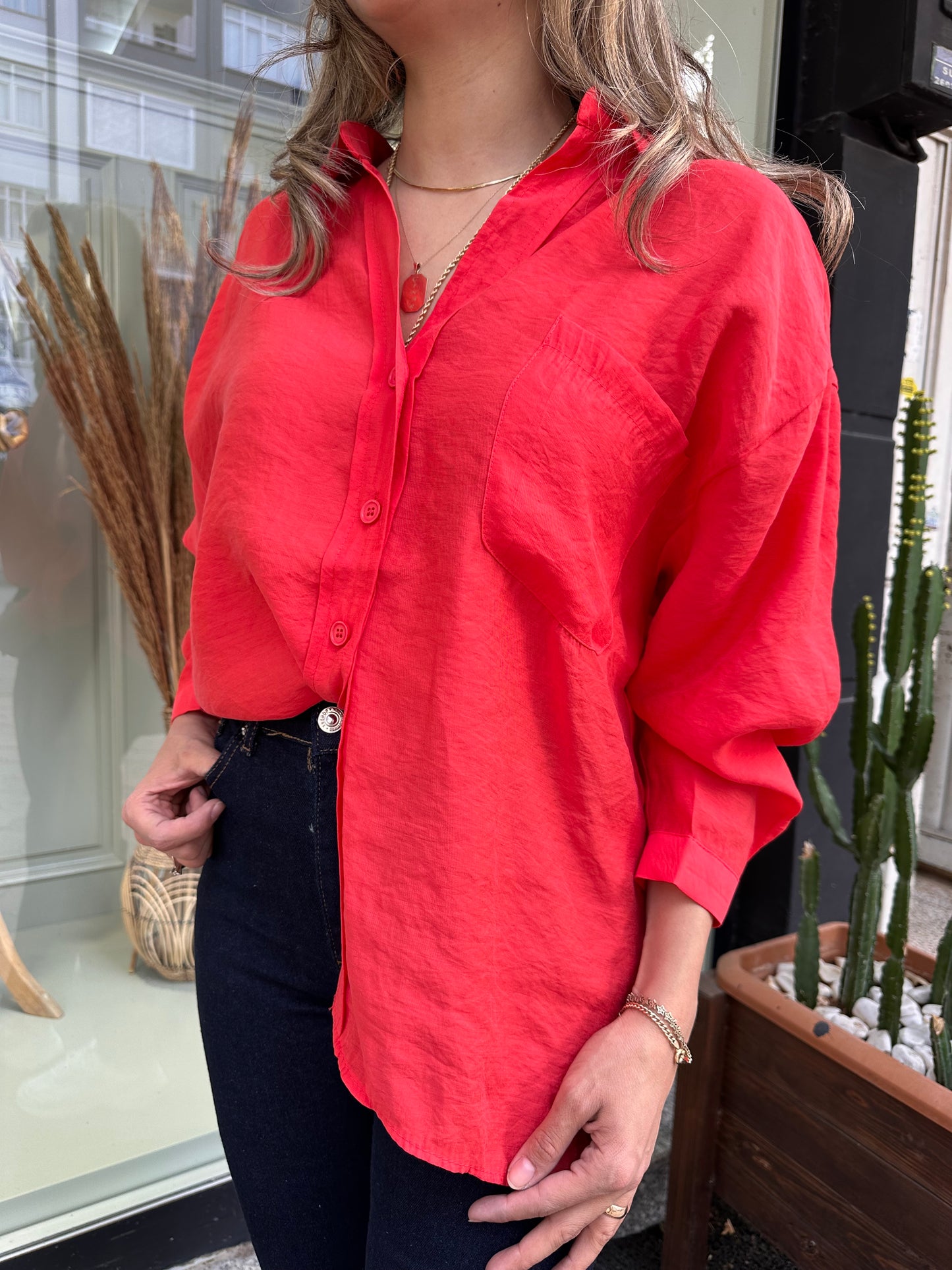 Tensel gömlek kırmızı