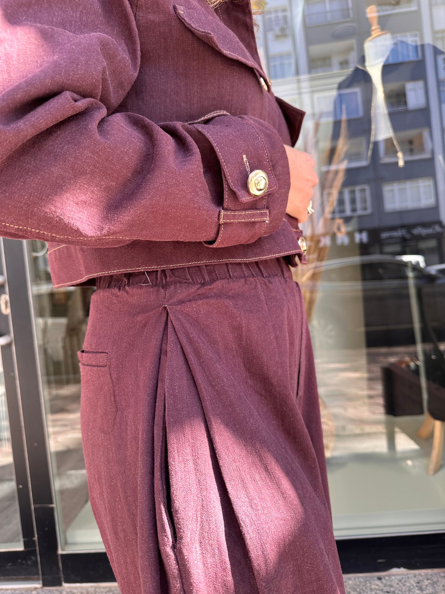 Mürdüm rengi Jean takım