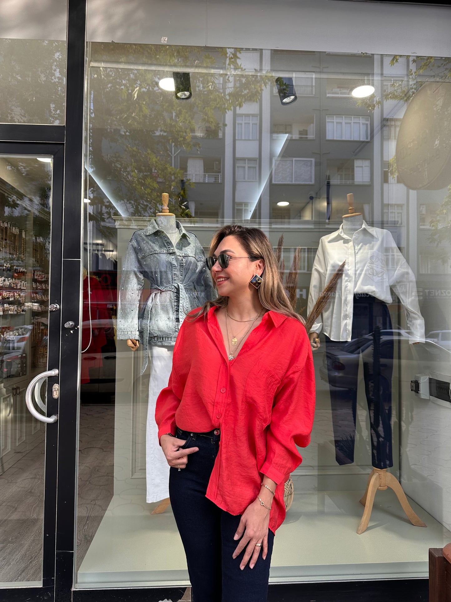 Tensel gömlek kırmızı