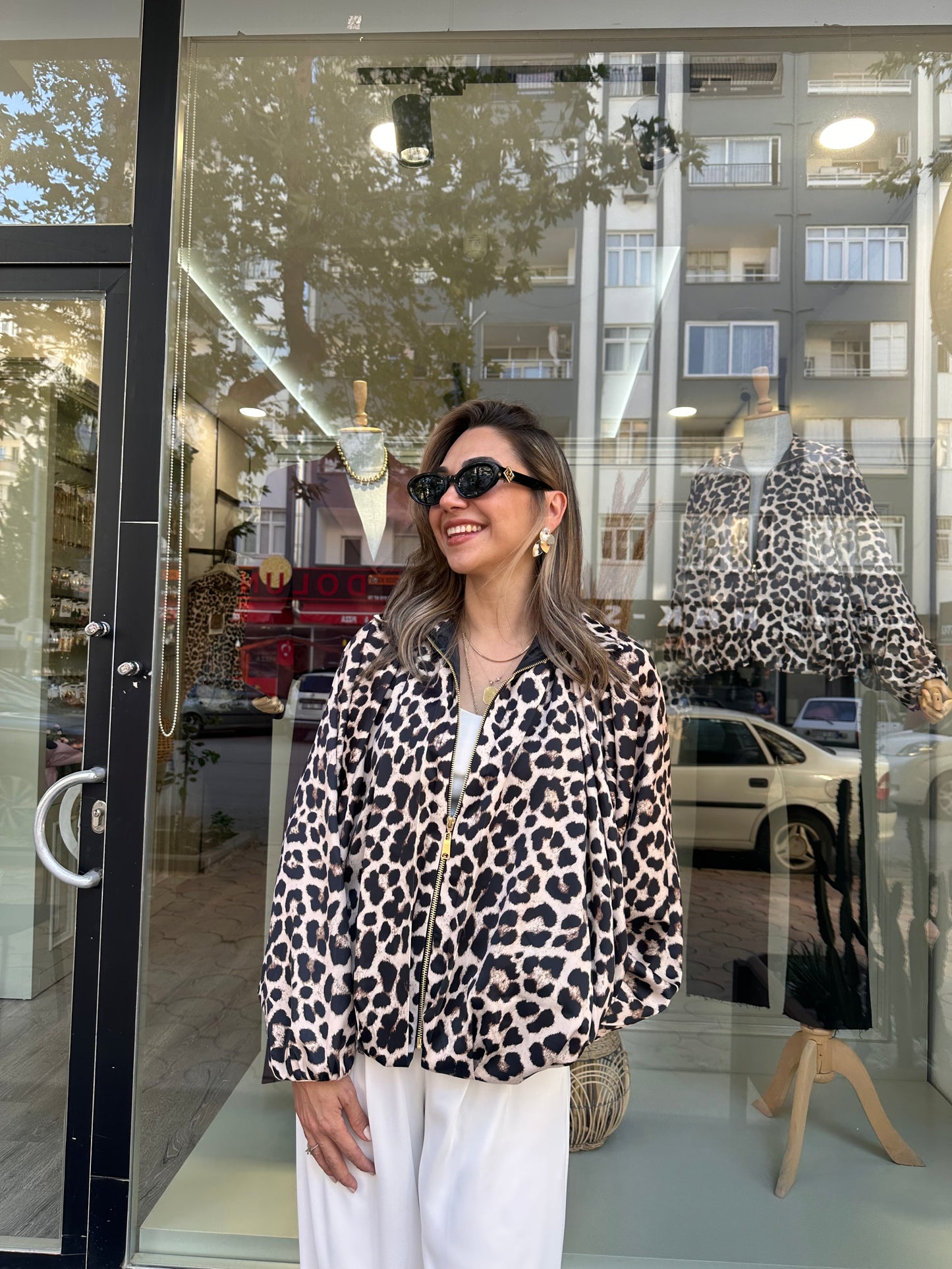 Leopar bomber ceket