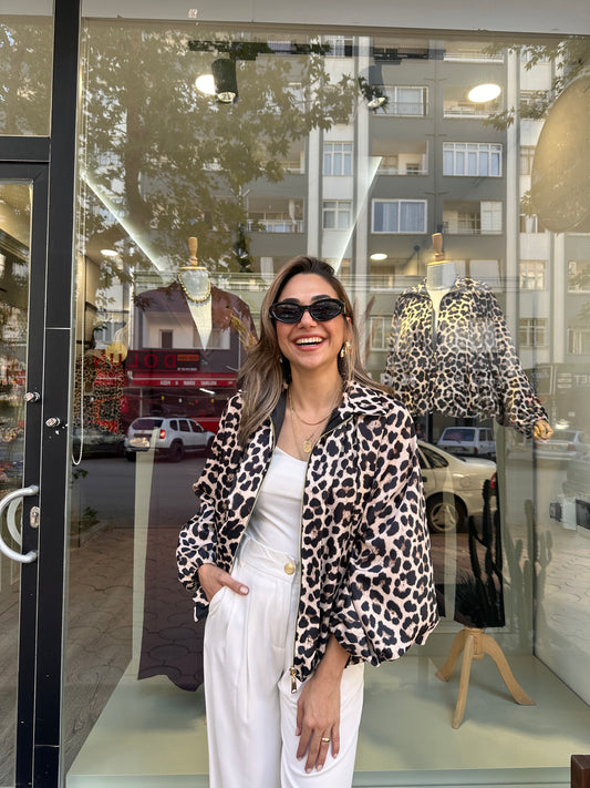 Leopar bomber ceket