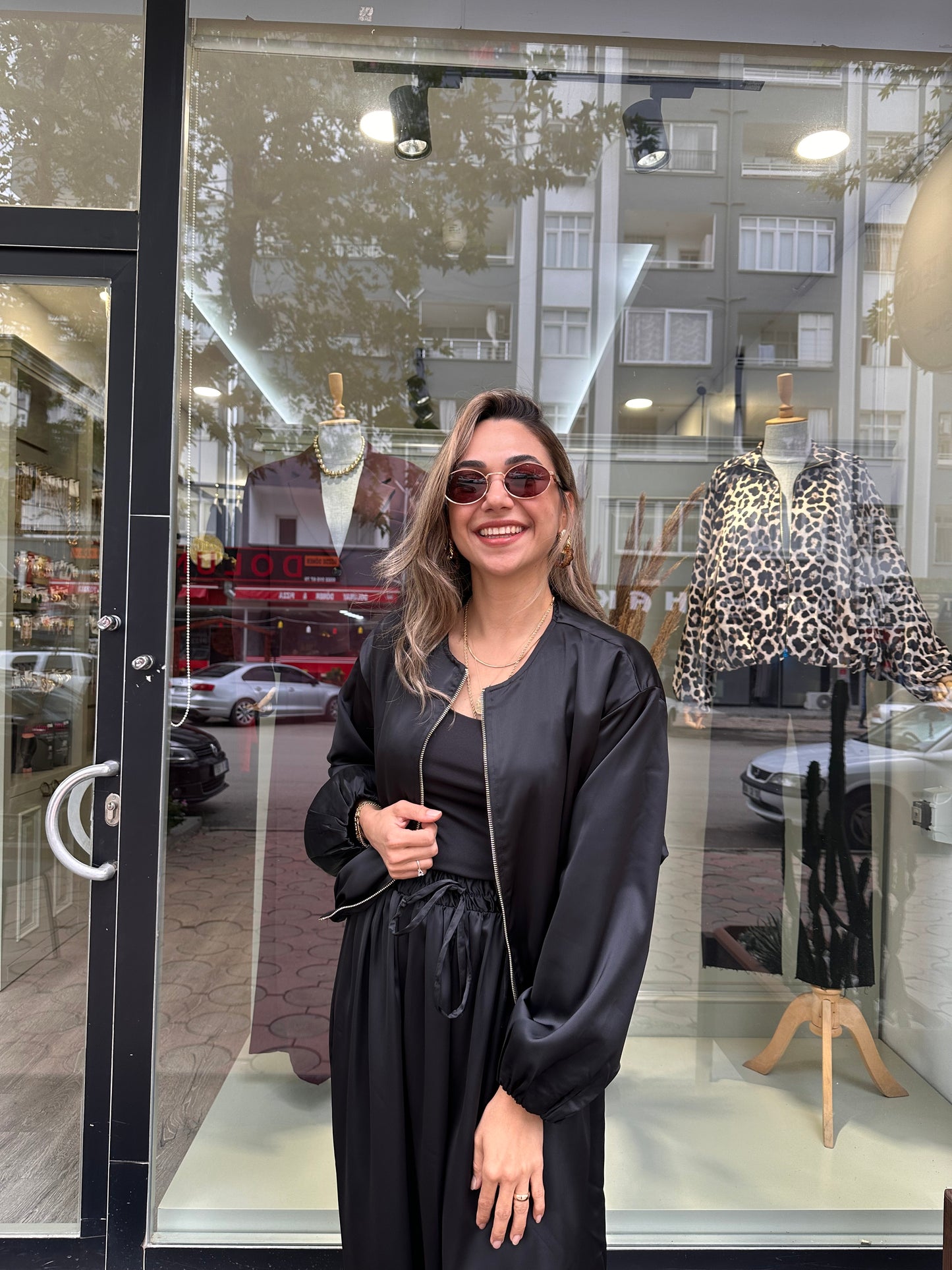 Bomber ceket saten takım