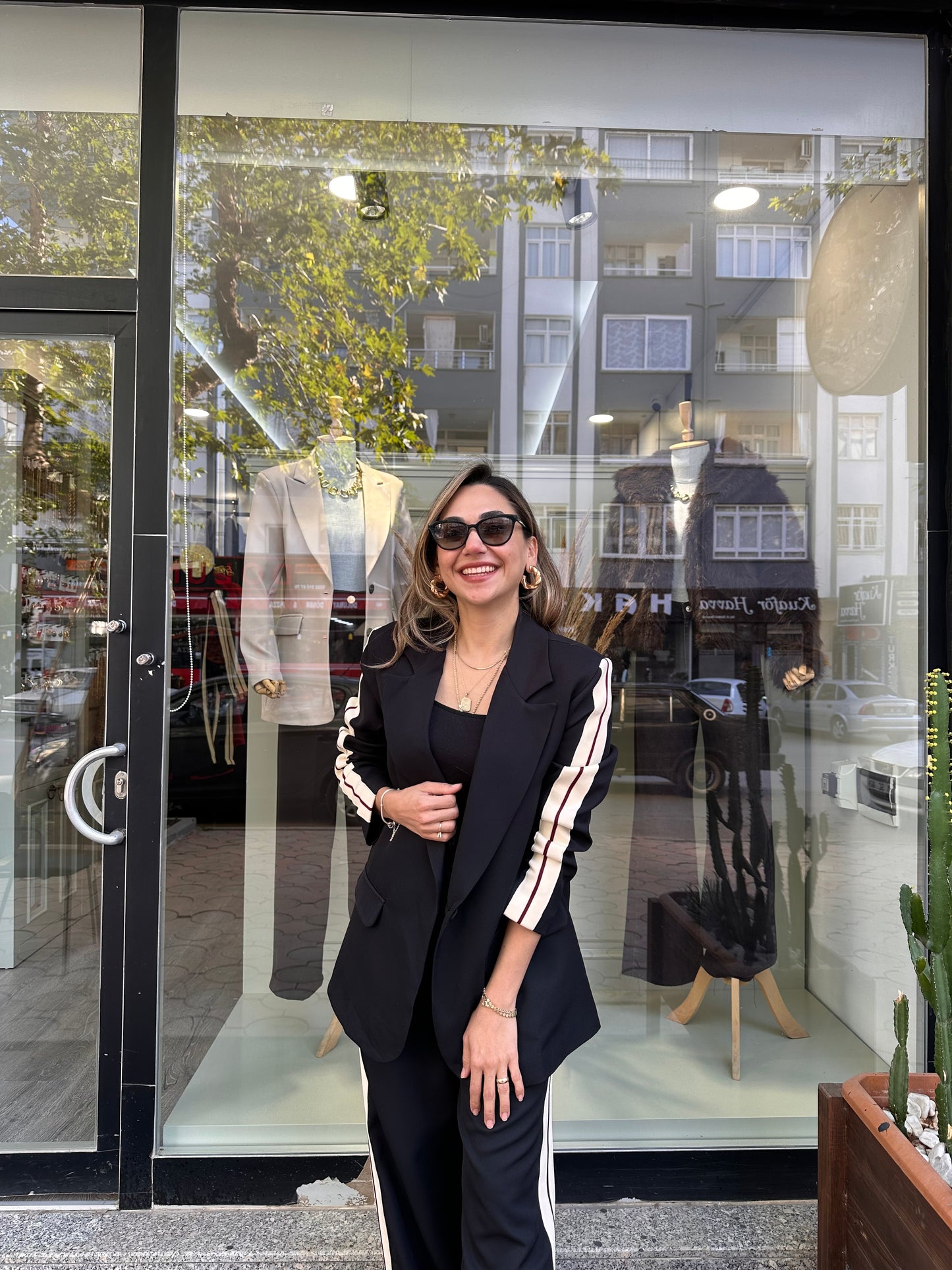 Şerit detay blazer takım