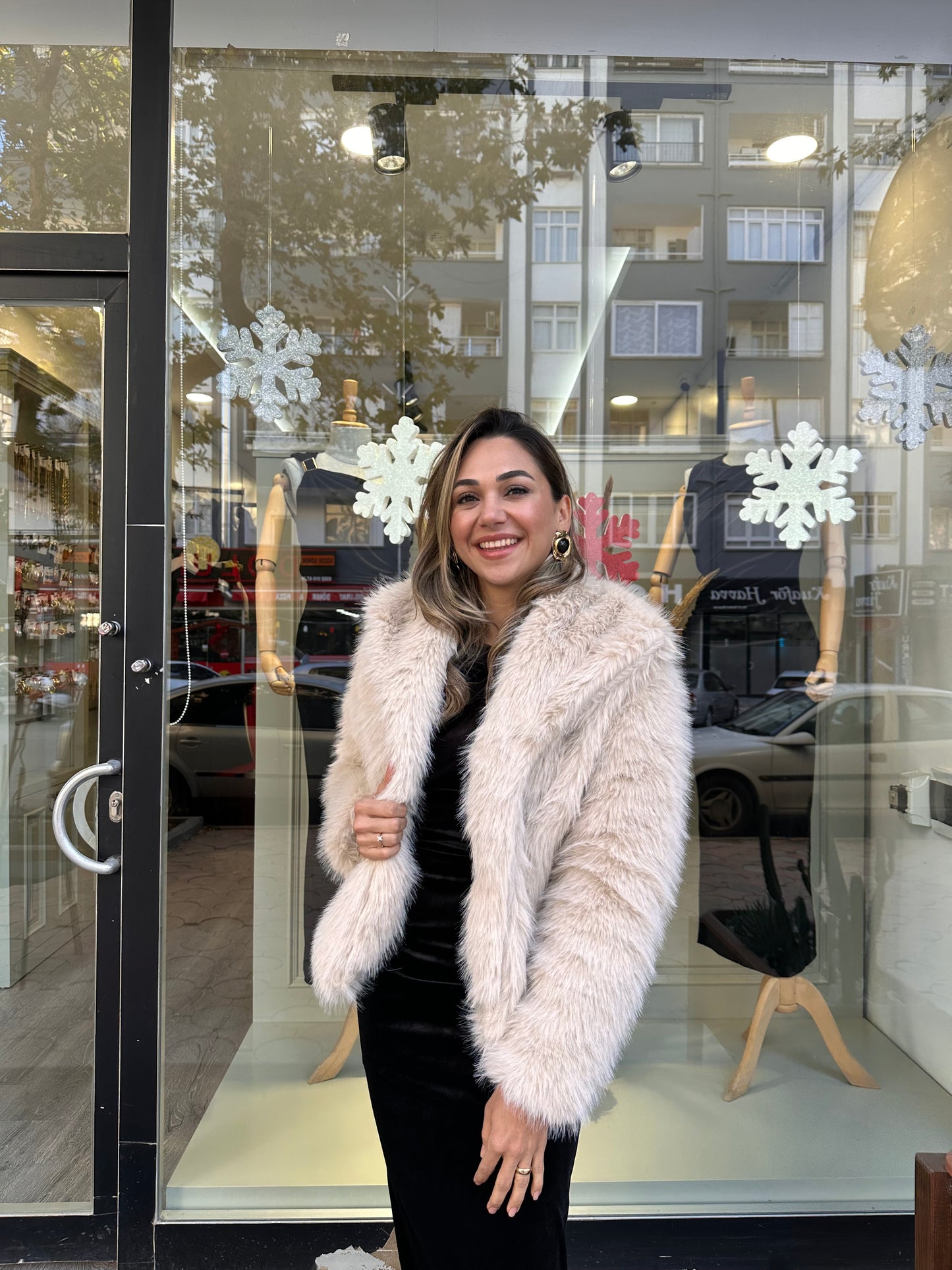 Premium kalite taş rengi kürk