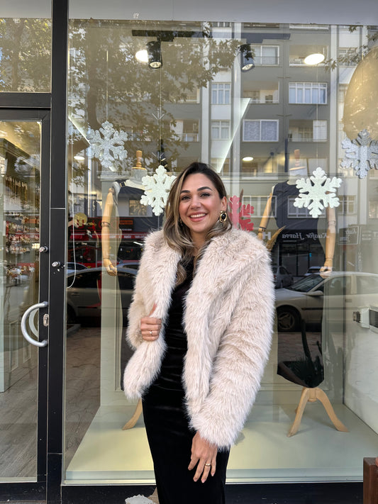 Premium kalite taş rengi kürk