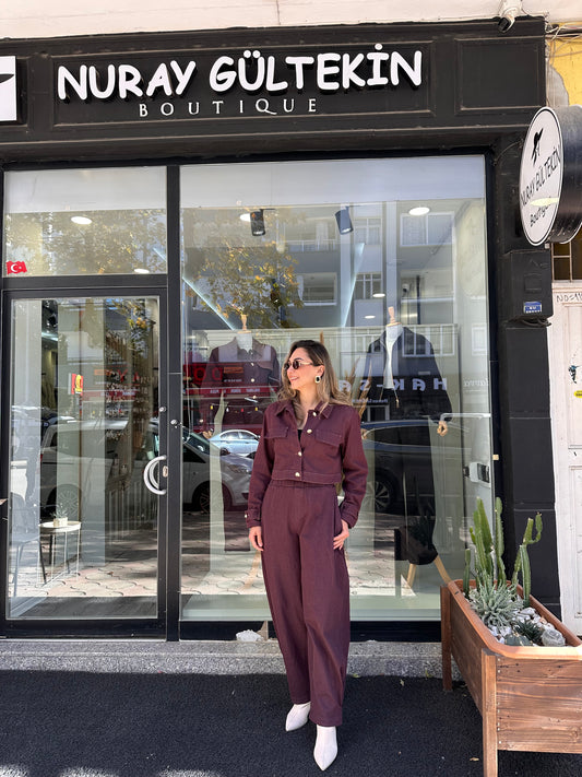 Mürdüm rengi Jean takım