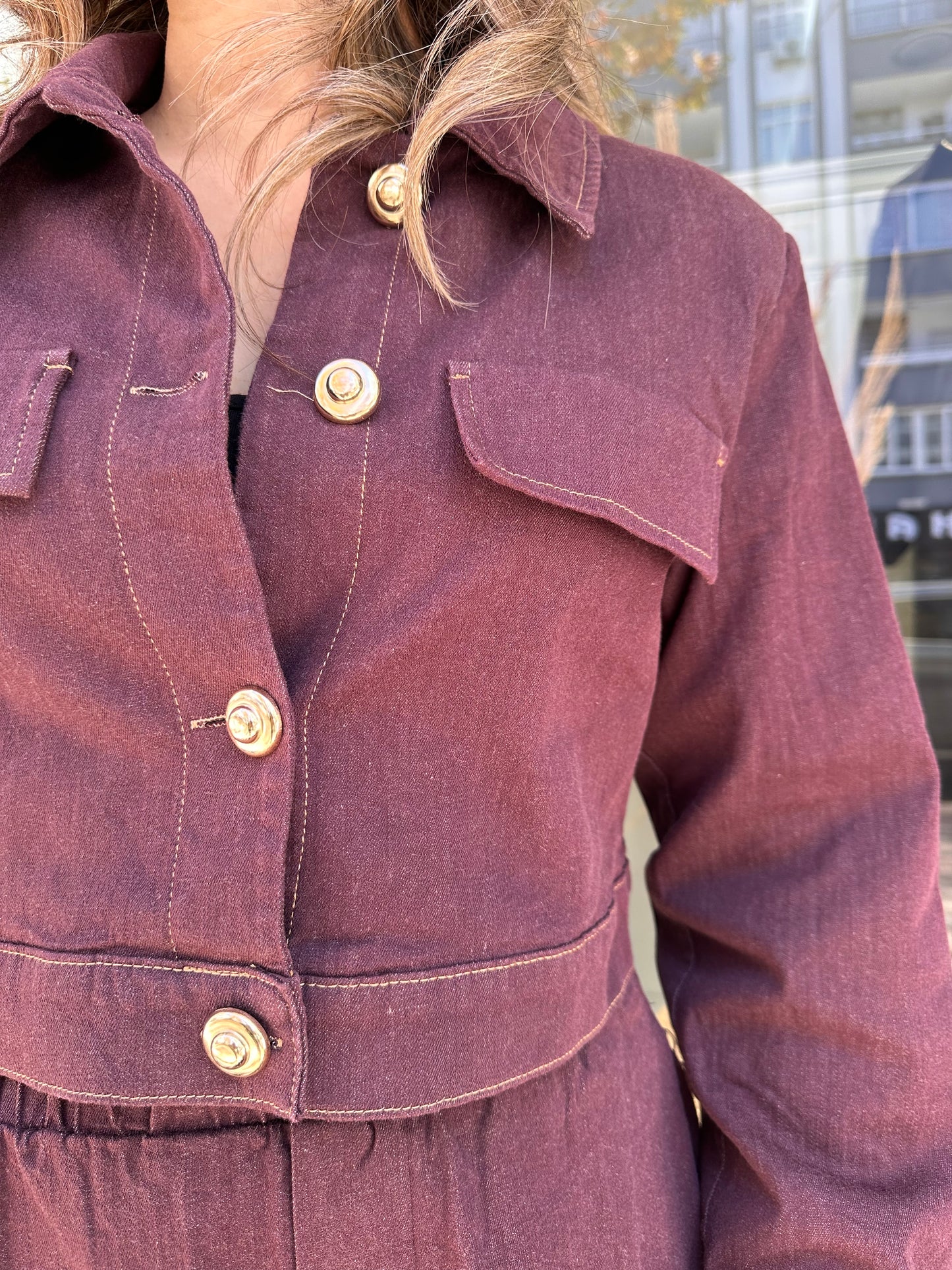 Mürdüm rengi Jean takım