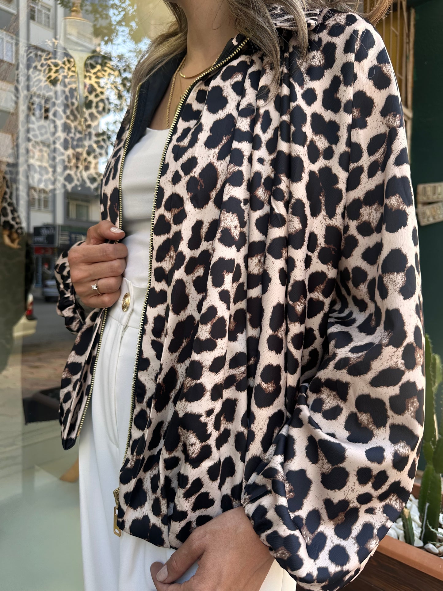Leopar bomber ceket