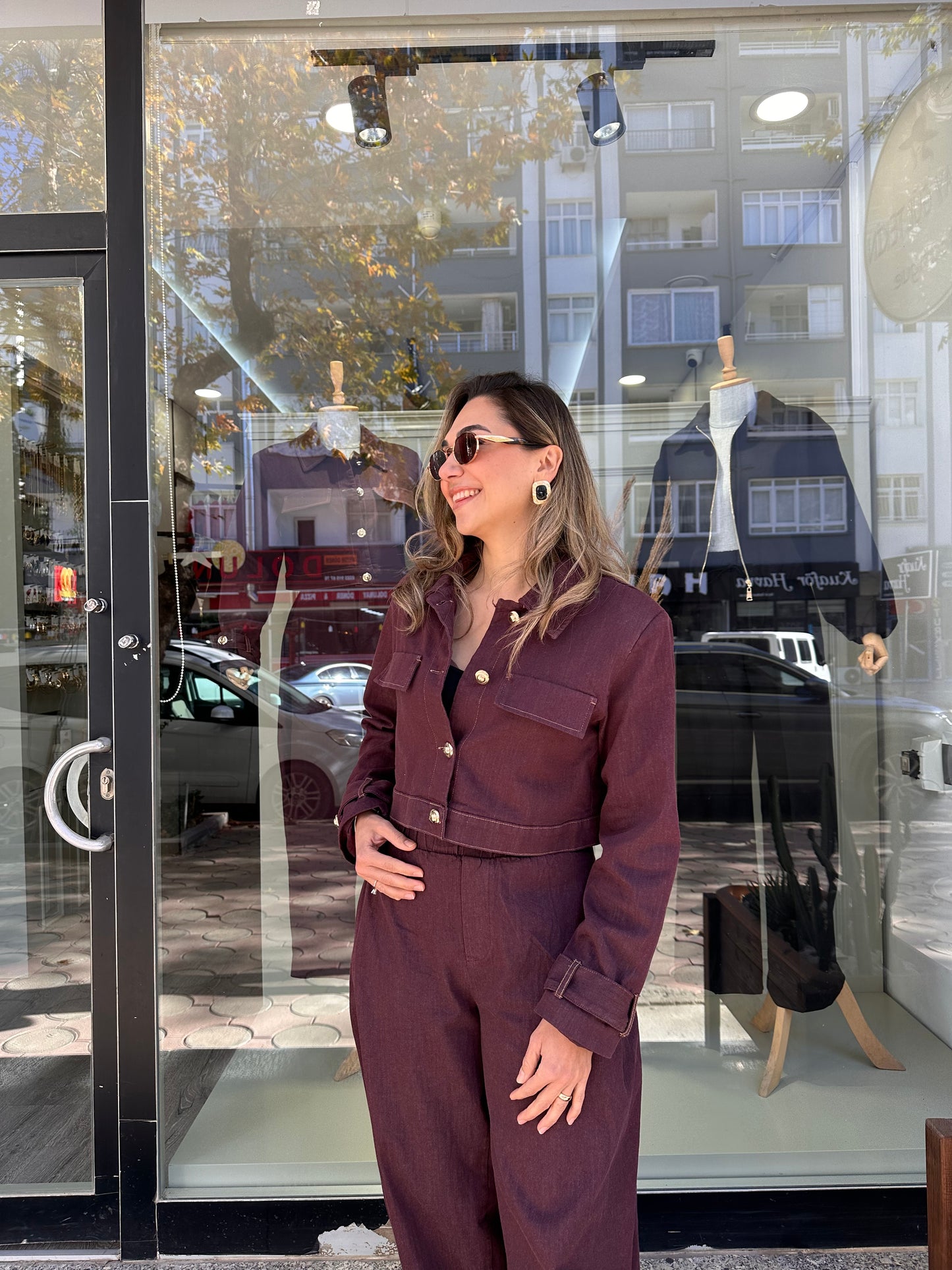 Mürdüm rengi Jean takım