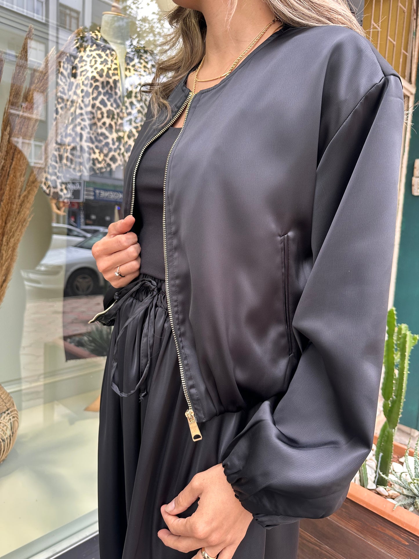 Bomber ceket saten takım